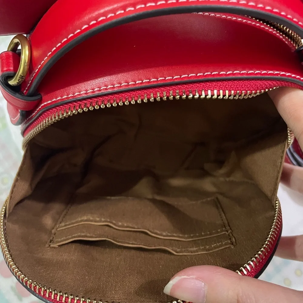 COACH Red Round Ear Crossbody Bag with Gold Logo
